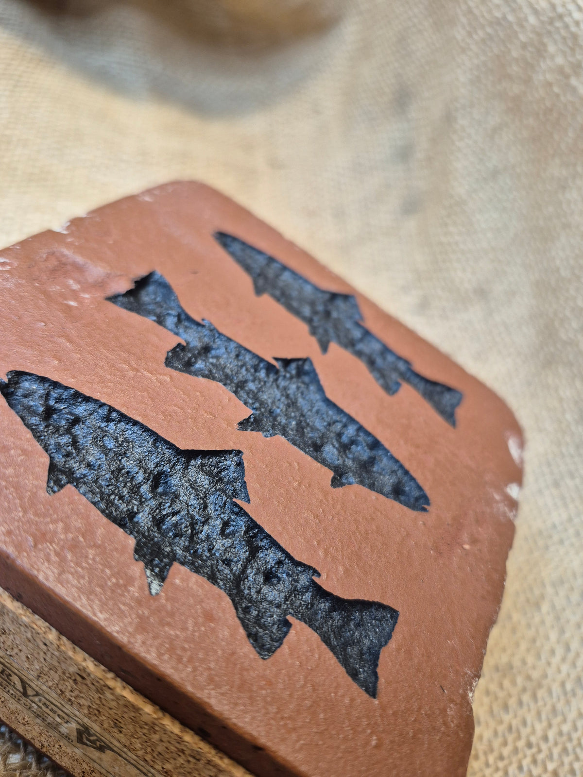 Trout Stream Silhouette Engraved Brick Bookend