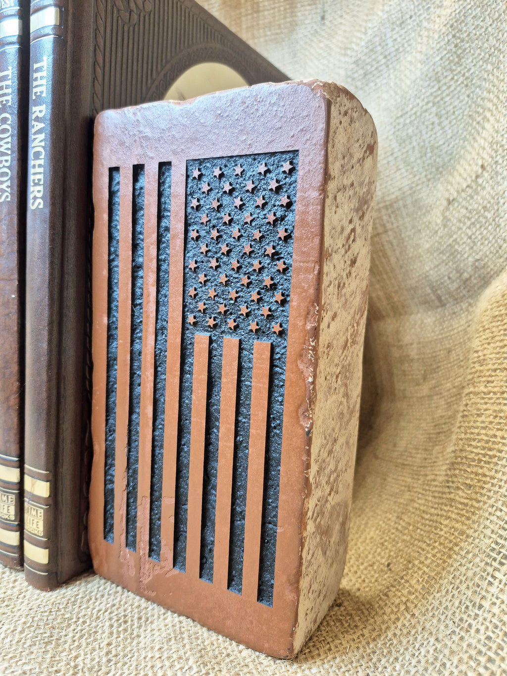 United States Flag Engraved Brick Bookend Home Decor